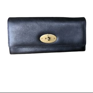 Mulberry Black Classic Leather Passport ID Twist Lock Brass Hardware Wallet